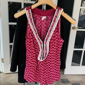 Anthropologie Fuchsia Geometric Embellished Tank Top